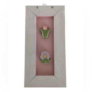 NWT Vintage Flowers Wall Art 2001 Wooden Hanging Picture Pink White Cottagecore